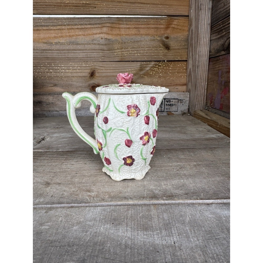 Beautiful Vintage Japan Made Ceramic Creamer Pitcher With‎ Lid Floral Design